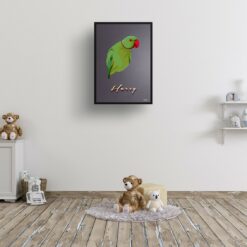 Night Script Custom Mid Century Retro Bird Portrait - Framed & Un-framed Pet illustration print from photo 16 retro pet portraits bird night script print kids room