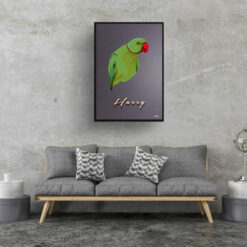 Night Script Custom Mid Century Retro Bird Portrait - Framed & Un-framed Pet illustration print from photo 17 retro pet portraits bird night script print living room