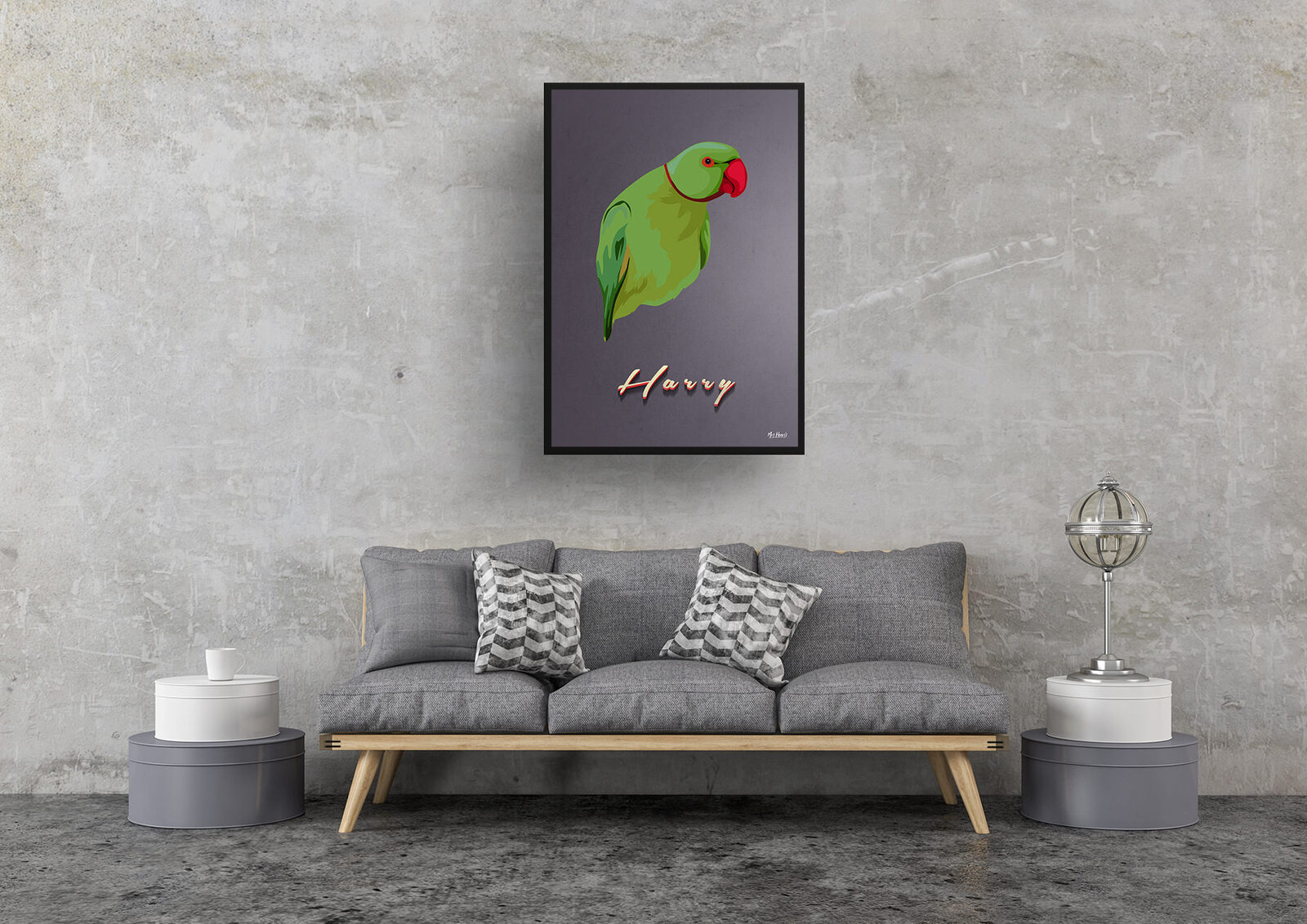 Night Script Custom Mid Century Retro Bird Portrait - Framed & Un-framed Pet illustration print from photo 9 Night Script Custom Mid Century Retro Bird Portrait - Framed & Un-framed Pet illustration print from photo - Image 7
