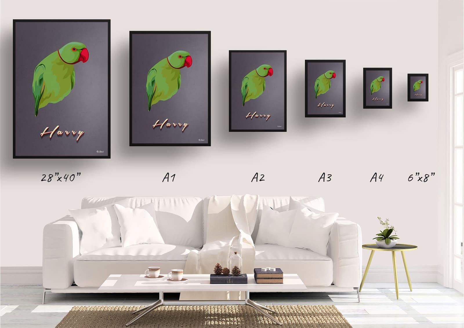 Night Script Custom Mid Century Retro Bird Portrait - Framed & Un-framed Pet illustration print from photo 11 Night Script Custom Mid Century Retro Bird Portrait - Framed & Un-framed Pet illustration print from photo - Image 9