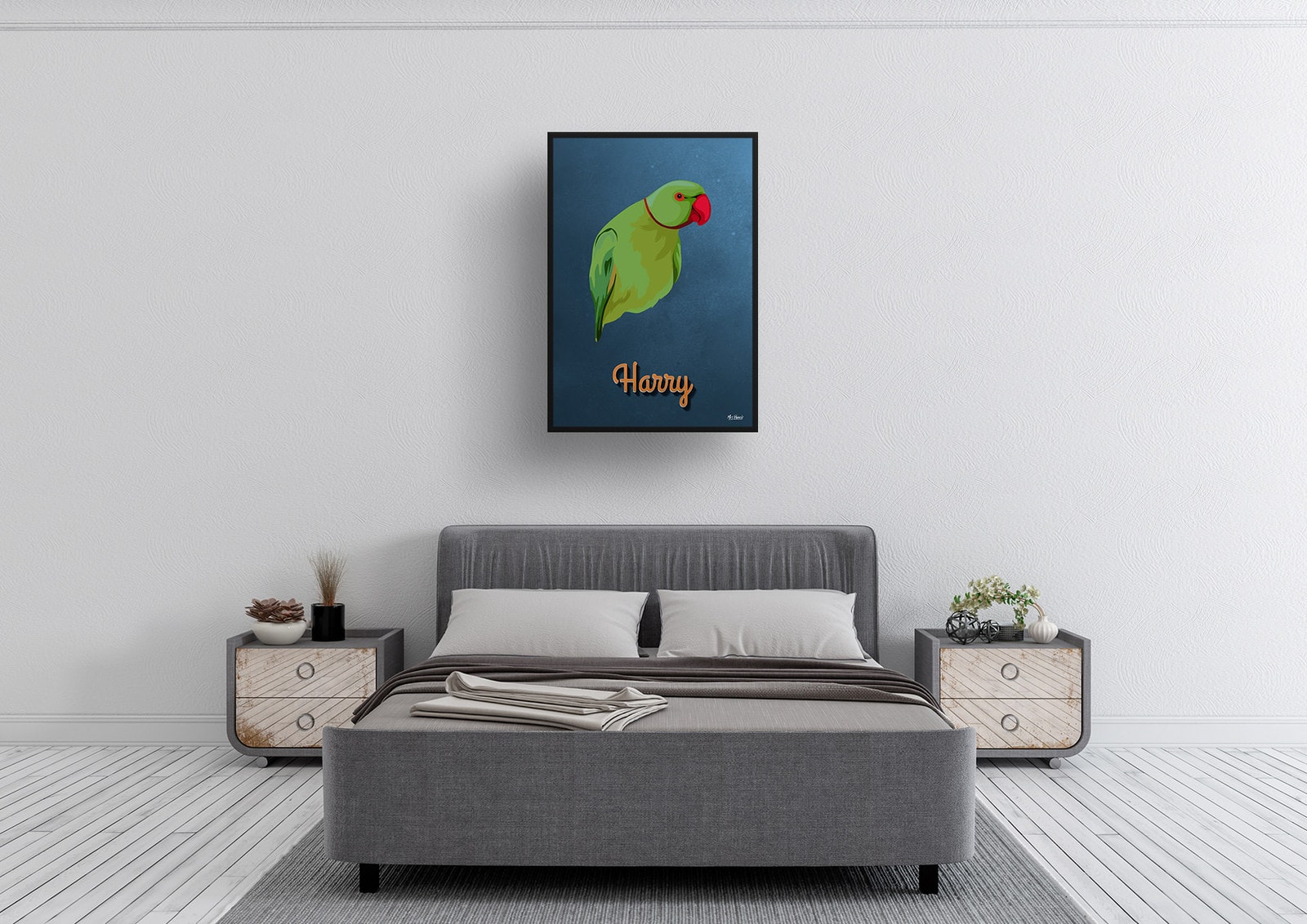 Rustic Blue Custom Mid Century Retro Bird Portrait - Framed & Un-framed Pet illustration print from photo 5 Rustic Blue Custom Mid Century Retro Bird Portrait - Framed & Un-framed Pet illustration print from photo - Image 3