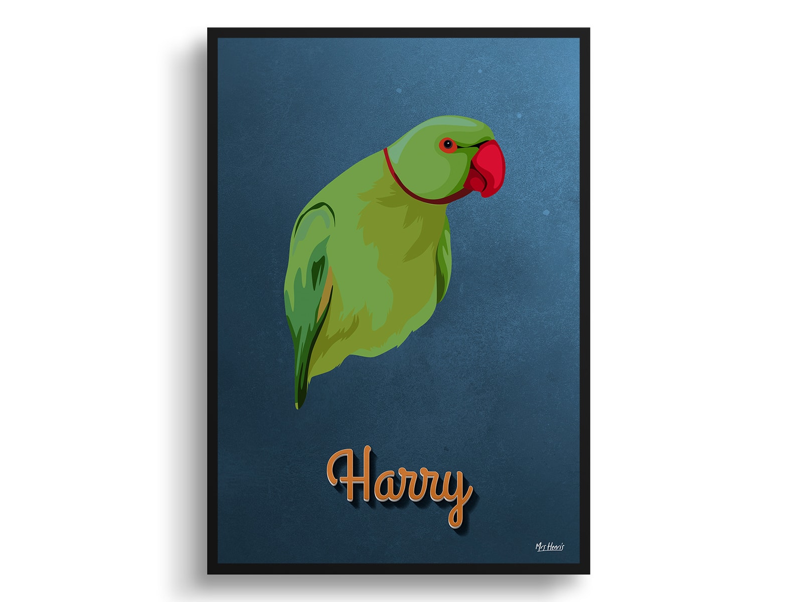 Rustic Blue Custom Mid Century Retro Bird Portrait - Framed & Un-framed Pet illustration print from photo 3 Rustic Blue Custom Mid Century Retro Bird Portrait - Framed & Un-framed Pet illustration print from photo