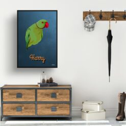 Rustic Blue Custom Mid Century Retro Bird Portrait - Framed & Un-framed Pet illustration print from photo 15 retro pet portraits bird rustic blue print hall