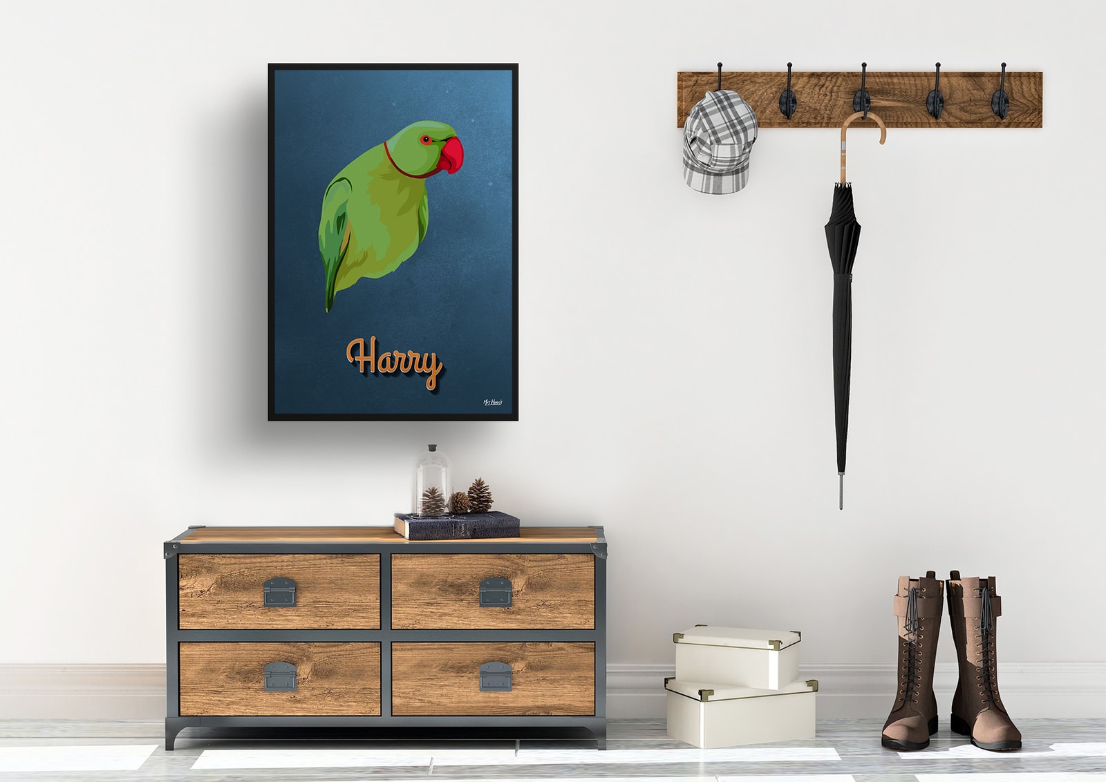 Rustic Blue Custom Mid Century Retro Bird Portrait - Framed & Un-framed Pet illustration print from photo 7 Rustic Blue Custom Mid Century Retro Bird Portrait - Framed & Un-framed Pet illustration print from photo - Image 5