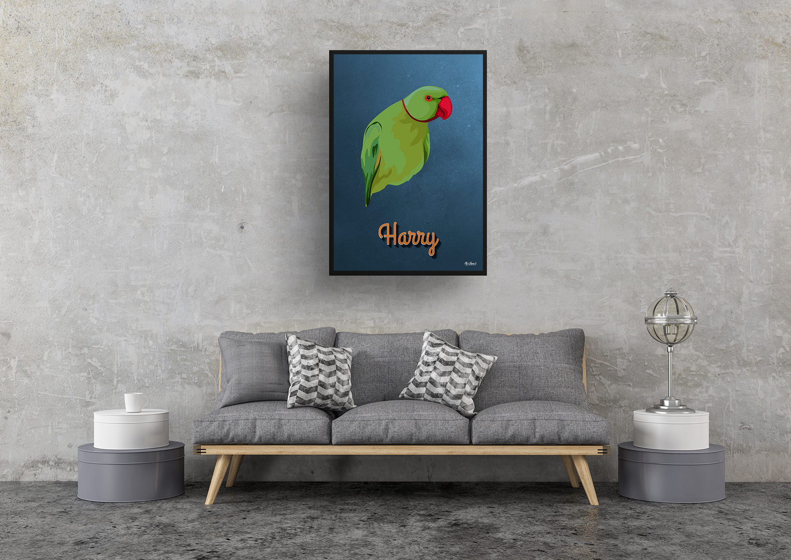 Rustic Blue Custom Mid Century Retro Bird Portrait - Framed & Un-framed Pet illustration print from photo 9 Rustic Blue Custom Mid Century Retro Bird Portrait - Framed & Un-framed Pet illustration print from photo - Image 7