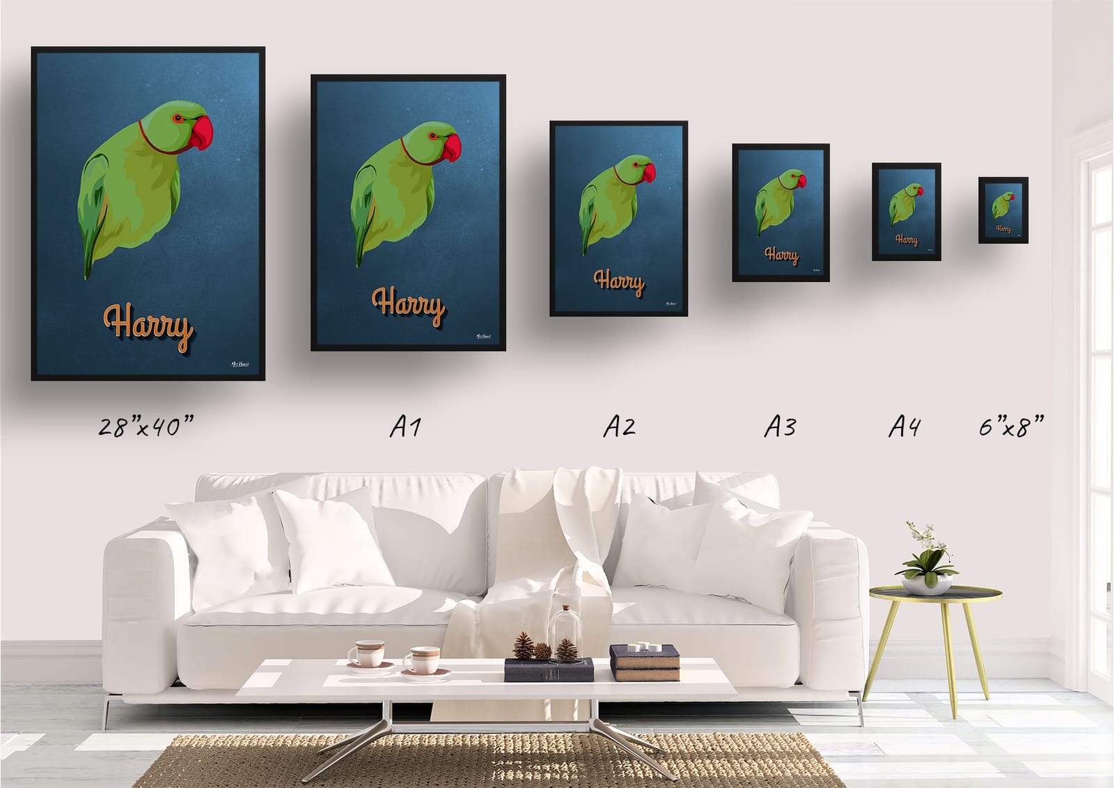 Rustic Blue Custom Mid Century Retro Bird Portrait - Framed & Un-framed Pet illustration print from photo 11 Rustic Blue Custom Mid Century Retro Bird Portrait - Framed & Un-framed Pet illustration print from photo - Image 9