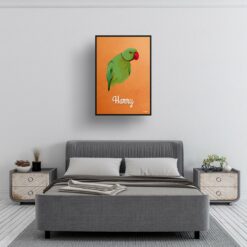 Sand And Stone Custom Mid Century Retro Bird Portrait - Framed & Un-framed Pet illustration print from photo 13 retro pet portraits bird sand and stone print bedroom