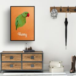 Sand And Stone Custom Mid Century Retro Bird Portrait - Framed & Un-framed Pet illustration print from photo 15 retro pet portraits bird sand and stone print hall