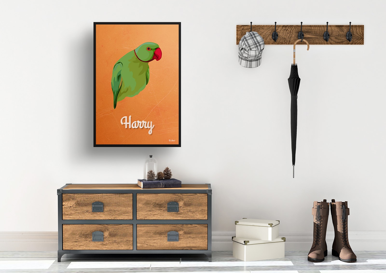 Sand And Stone Custom Mid Century Retro Bird Portrait - Framed & Un-framed Pet illustration print from photo 7 Sand And Stone Custom Mid Century Retro Bird Portrait - Framed & Un-framed Pet illustration print from photo - Image 5