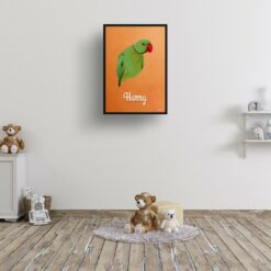 Sand And Stone Custom Mid Century Retro Bird Portrait - Framed & Un-framed Pet illustration print from photo 16 retro pet portraits bird sand and stone print kids room