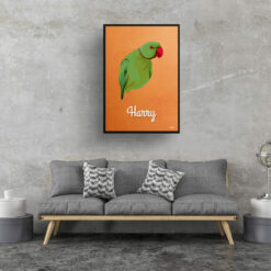 Sand And Stone Custom Mid Century Retro Bird Portrait - Framed & Un-framed Pet illustration print from photo 17 retro pet portraits bird sand and stone print living room