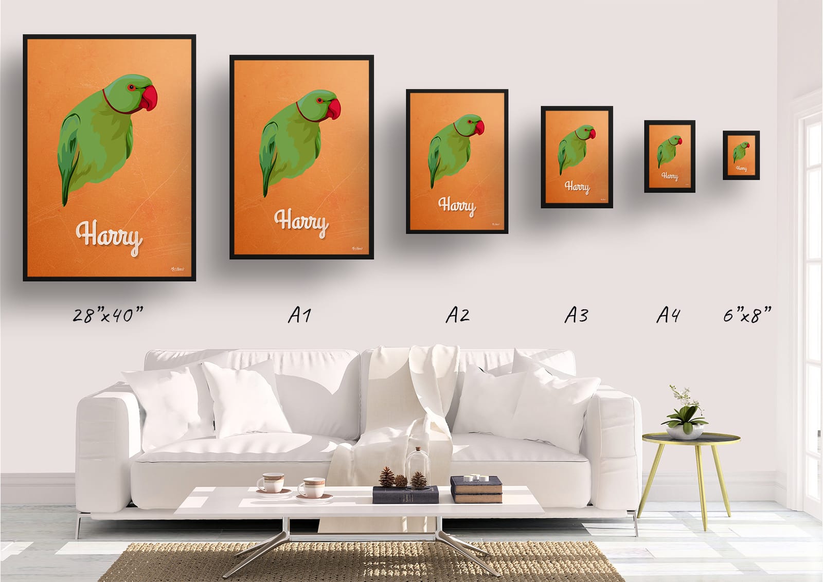 Sand And Stone Custom Mid Century Retro Bird Portrait - Framed & Un-framed Pet illustration print from photo 11 Sand And Stone Custom Mid Century Retro Bird Portrait - Framed & Un-framed Pet illustration print from photo - Image 9