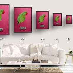 retro pet portraits bird vintage teal print size comparison