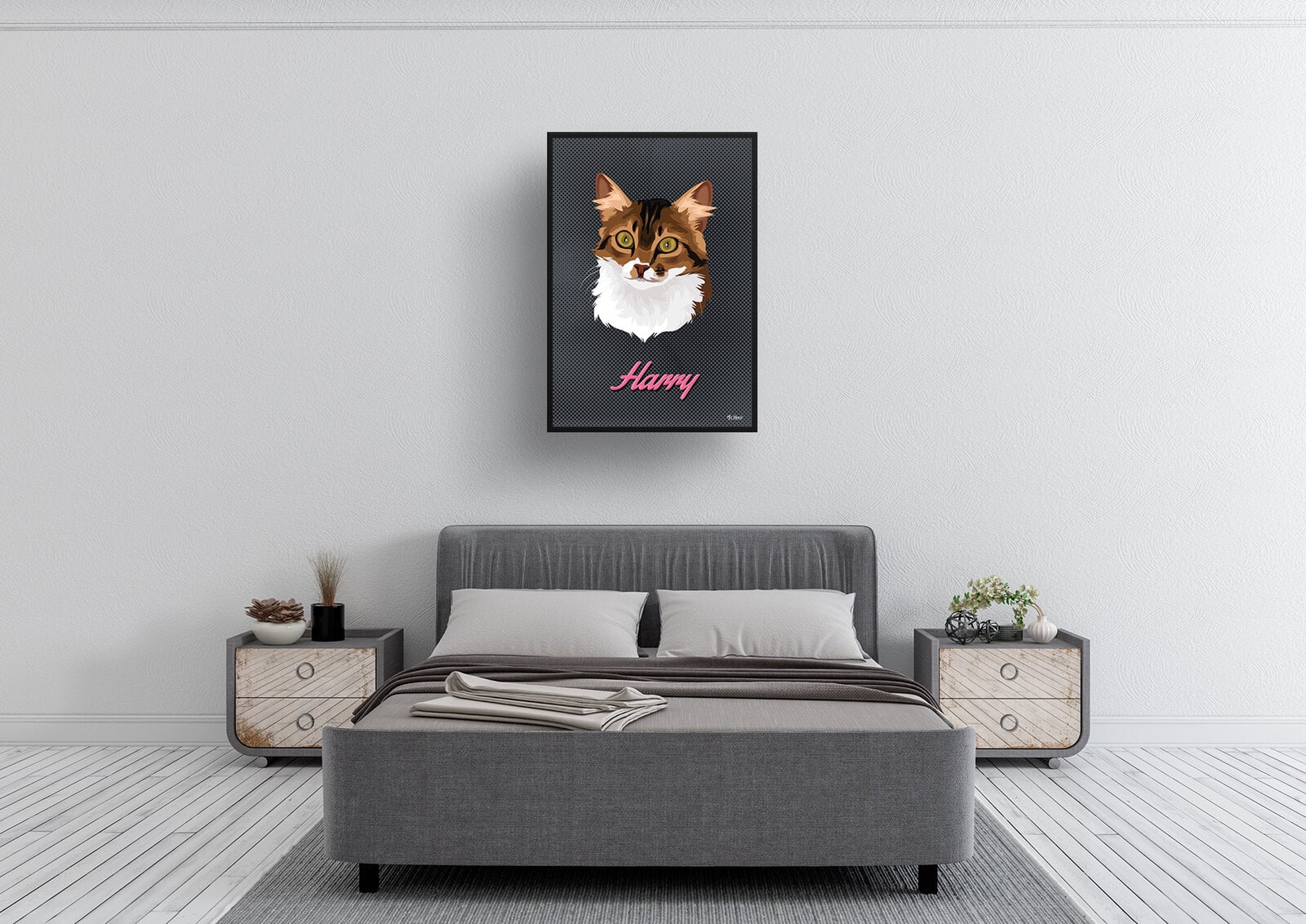 Bubblegum Custom Mid Century Retro Cat Portrait - Framed & Un-framed Pet illustration print from photo 4 Bubblegum Custom Mid Century Retro Cat Portrait - Framed & Un-framed Pet illustration print from photo - Image 3