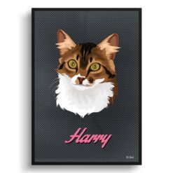 Bubblegum Custom Mid Century Retro Cat Portrait -  Framed & Un-framed Pet illustration print from photo