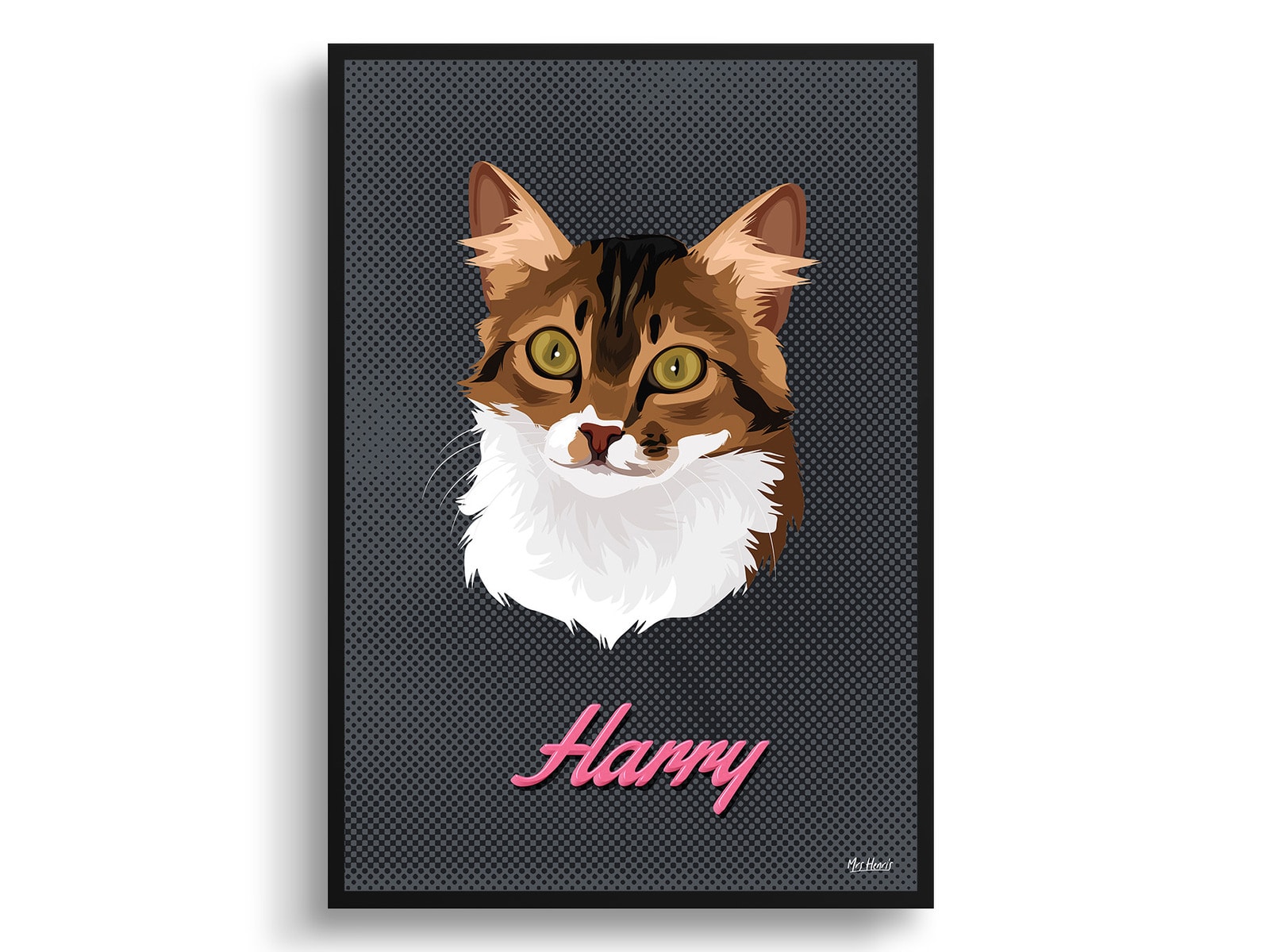 Bubblegum Custom Mid Century Retro Cat Portrait - Framed & Un-framed Pet illustration print from photo 2 Bubblegum Custom Mid Century Retro Cat Portrait - Framed & Un-framed Pet illustration print from photo