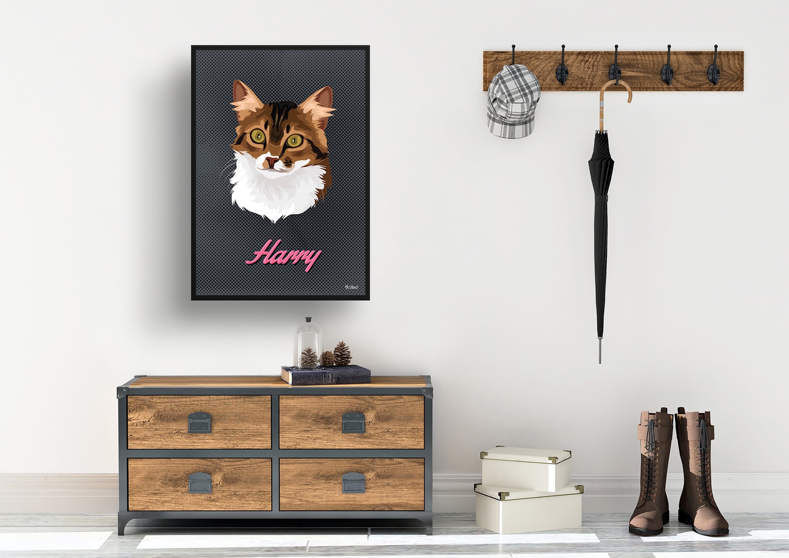 Bubblegum Custom Mid Century Retro Cat Portrait - Framed & Un-framed Pet illustration print from photo 6 Bubblegum Custom Mid Century Retro Cat Portrait - Framed & Un-framed Pet illustration print from photo - Image 5
