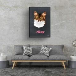 Bubblegum Custom Mid Century Retro Cat Portrait - Framed & Un-framed Pet illustration print from photo 16 retro pet portraits cat bubblegum print living room