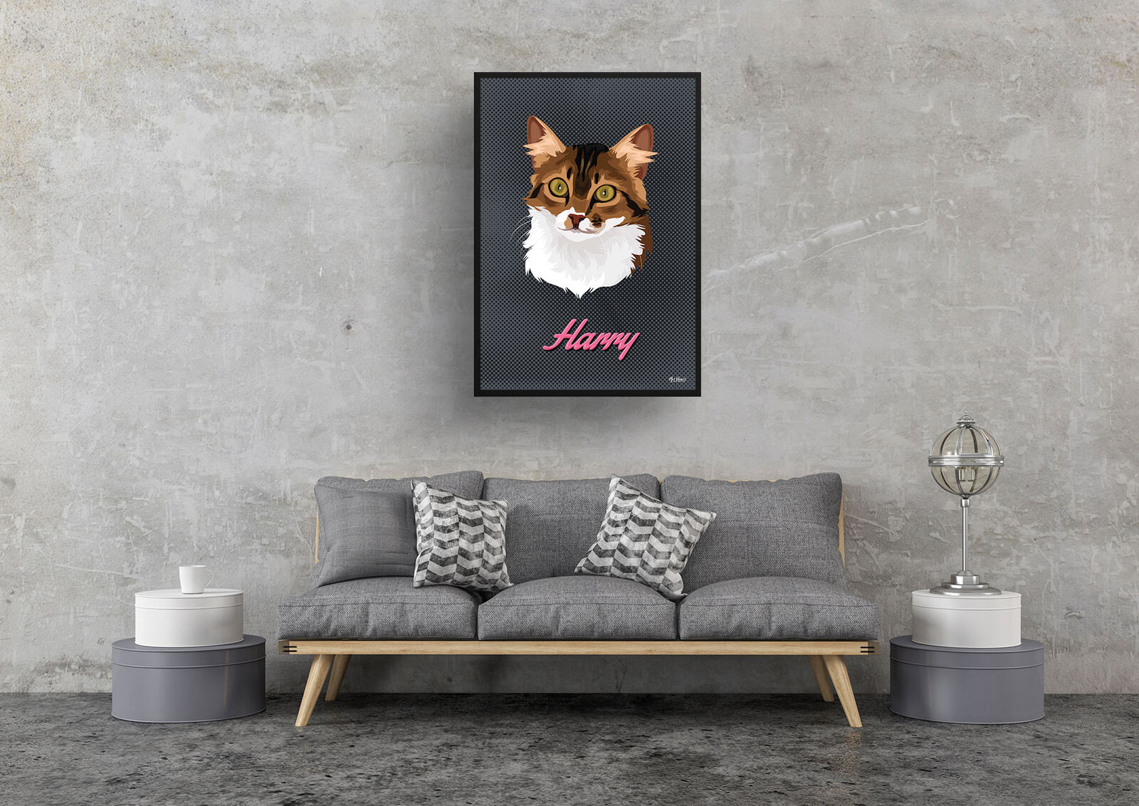 Bubblegum Custom Mid Century Retro Cat Portrait - Framed & Un-framed Pet illustration print from photo 8 Bubblegum Custom Mid Century Retro Cat Portrait - Framed & Un-framed Pet illustration print from photo - Image 7