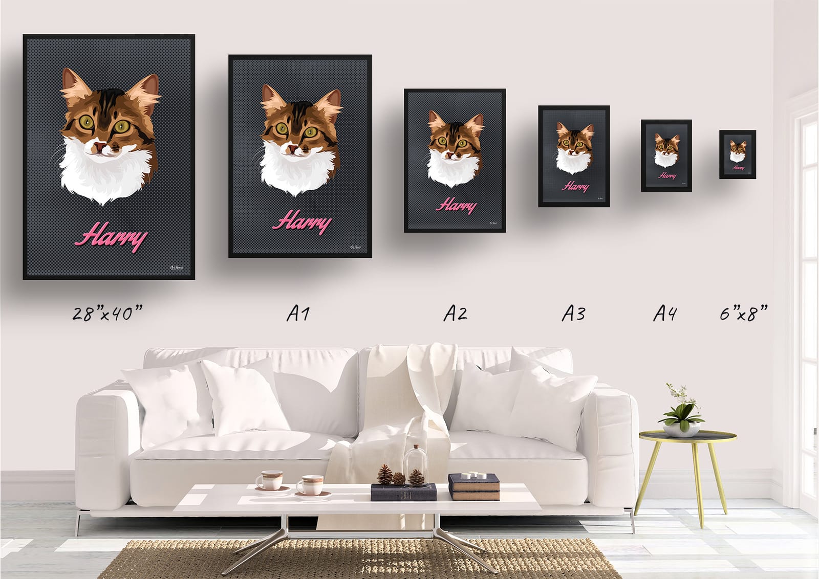 Bubblegum Custom Mid Century Retro Cat Portrait - Framed & Un-framed Pet illustration print from photo 10 Bubblegum Custom Mid Century Retro Cat Portrait - Framed & Un-framed Pet illustration print from photo - Image 9