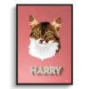 Decking Custom Mid Century Retro Cat Portrait - Framed & Un-framed Pet illustration print from photo 1 retro pet portraits cat decking print front view white