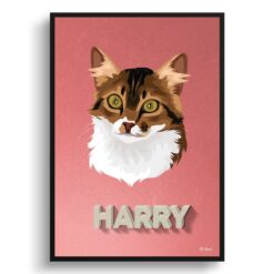 Decking Custom Mid Century Retro Cat Portrait -  Framed & Un-framed Pet illustration print from photo