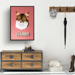Decking Custom Mid Century Retro Cat Portrait - Framed & Un-framed Pet illustration print from photo 15 retro pet portraits cat decking print hall