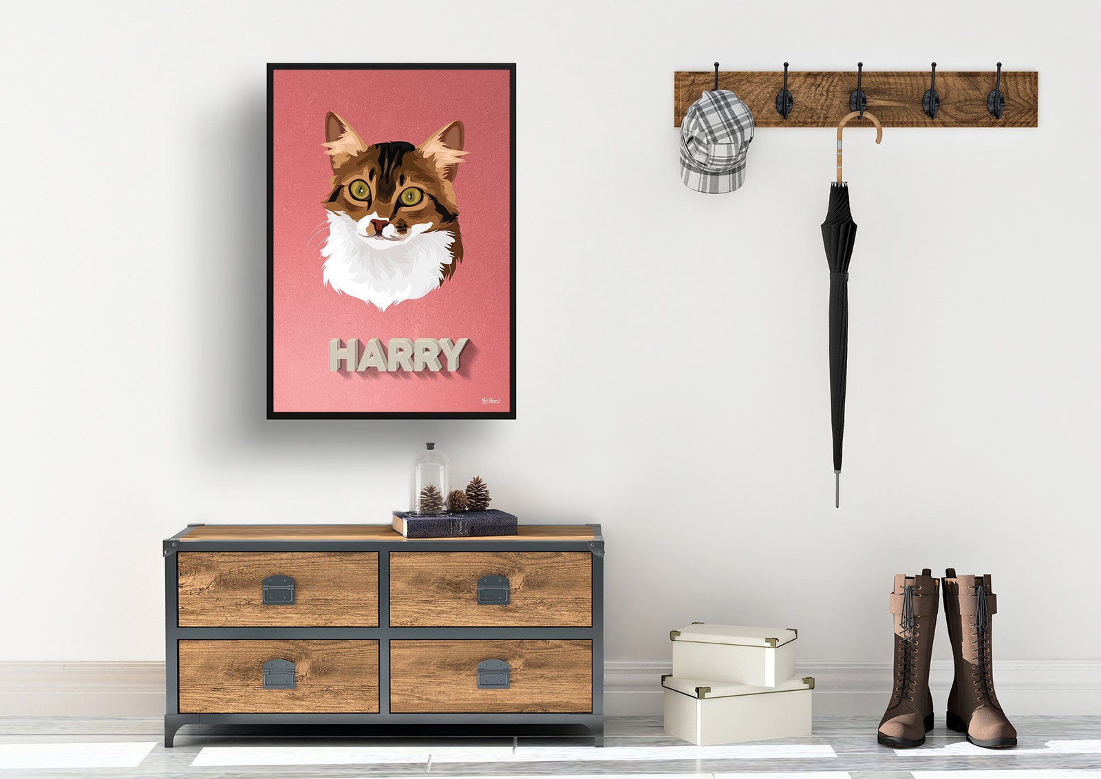 Decking Custom Mid Century Retro Cat Portrait - Framed & Un-framed Pet illustration print from photo 7 Decking Custom Mid Century Retro Cat Portrait - Framed & Un-framed Pet illustration print from photo - Image 5