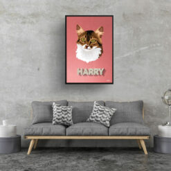 Decking Custom Mid Century Retro Cat Portrait - Framed & Un-framed Pet illustration print from photo 17 retro pet portraits cat decking print living room
