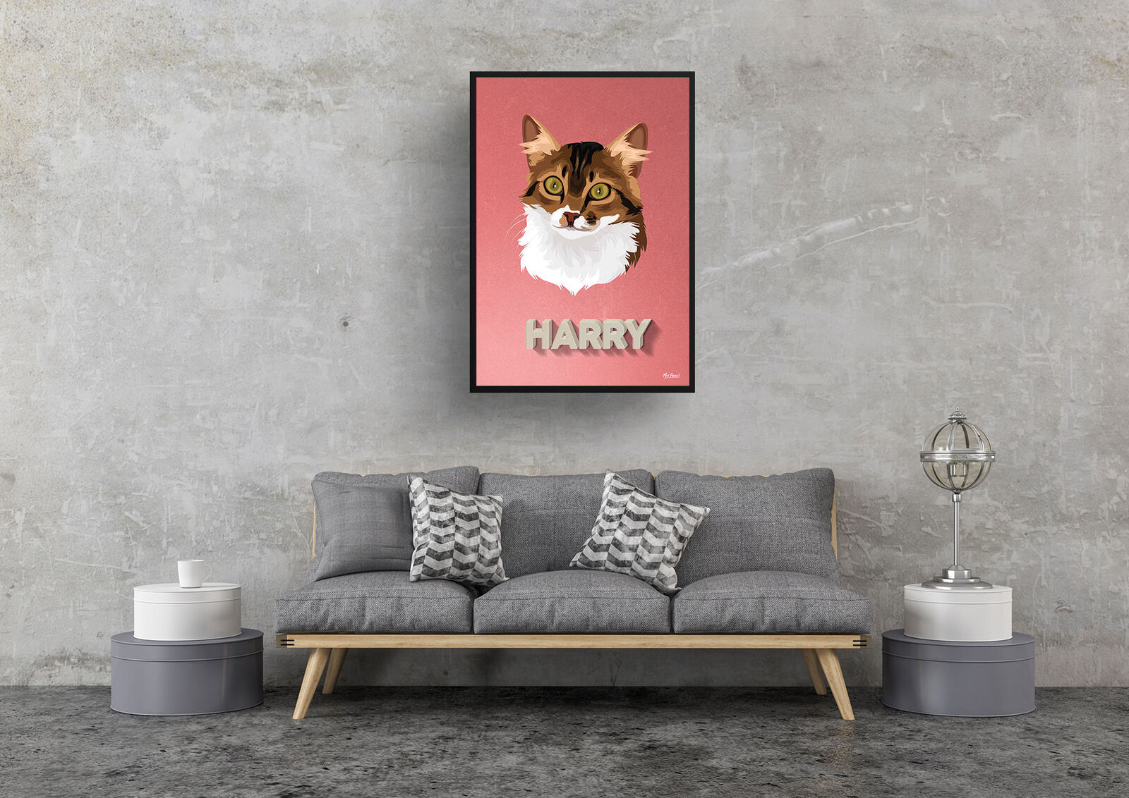 Decking Custom Mid Century Retro Cat Portrait - Framed & Un-framed Pet illustration print from photo 9 Decking Custom Mid Century Retro Cat Portrait - Framed & Un-framed Pet illustration print from photo - Image 7