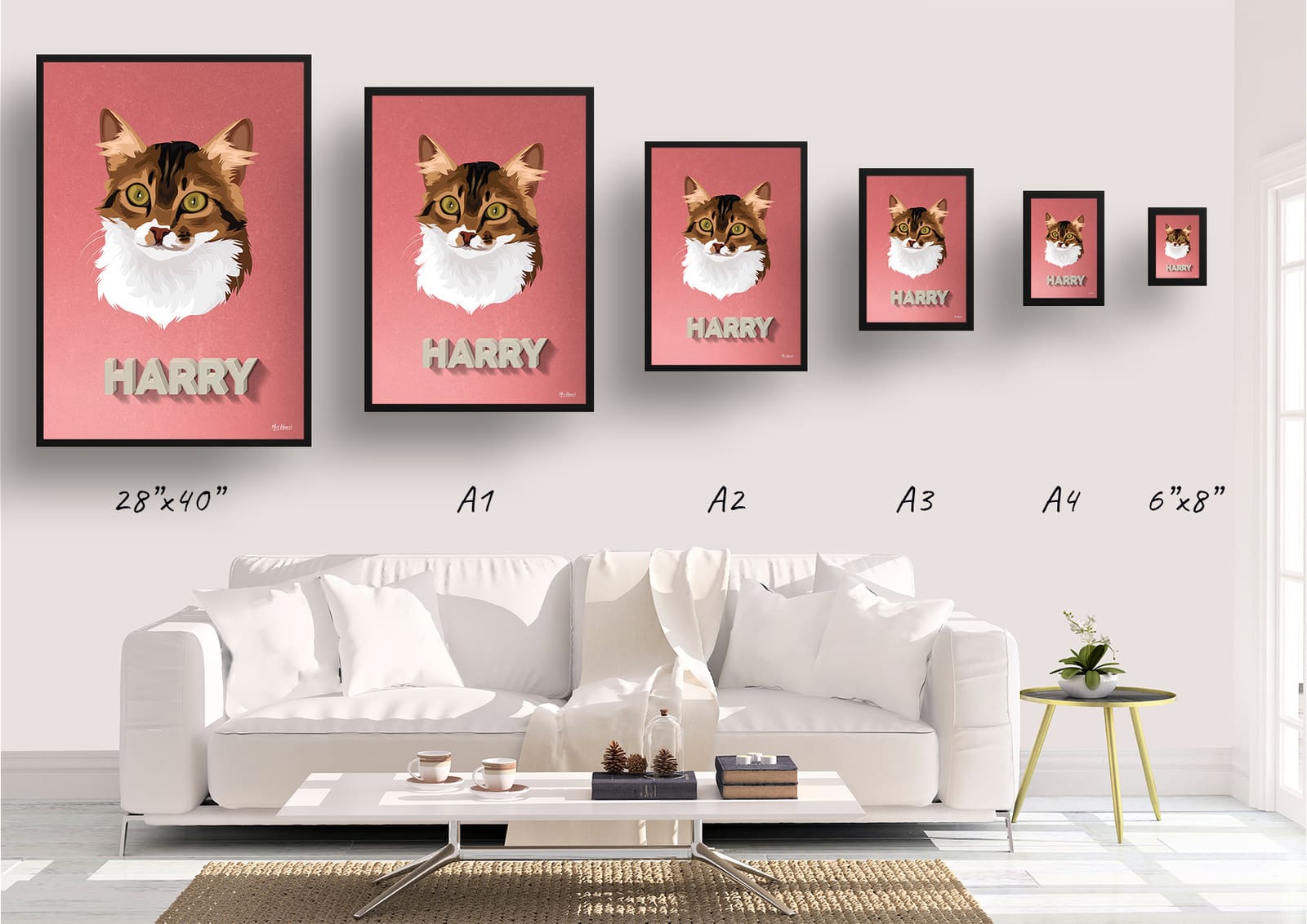 Decking Custom Mid Century Retro Cat Portrait - Framed & Un-framed Pet illustration print from photo 11 Decking Custom Mid Century Retro Cat Portrait - Framed & Un-framed Pet illustration print from photo - Image 9