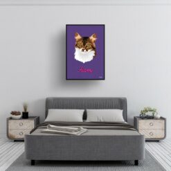 Deep Purple Custom Mid Century Retro Cat Portrait - Framed & Un-framed Pet illustration print from photo 13 retro pet portraits cat deep purple print bedroom
