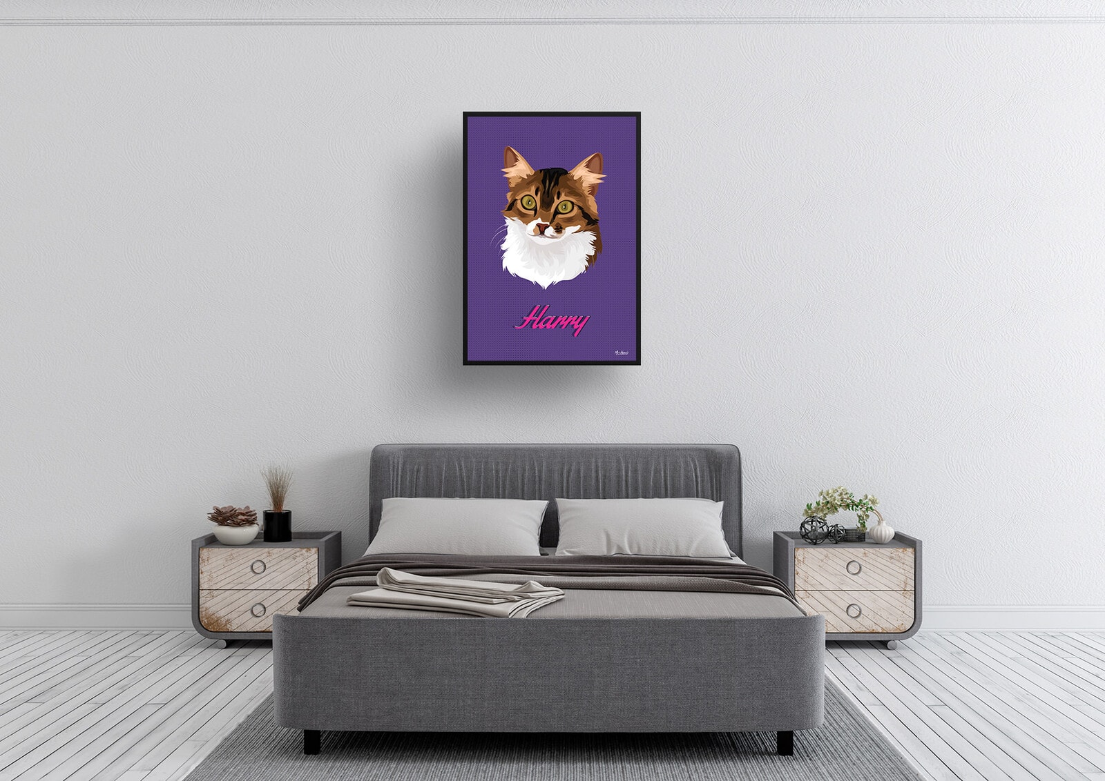 Deep Purple Custom Mid Century Retro Cat Portrait - Framed & Un-framed Pet illustration print from photo 5 Deep Purple Custom Mid Century Retro Cat Portrait - Framed & Un-framed Pet illustration print from photo - Image 3