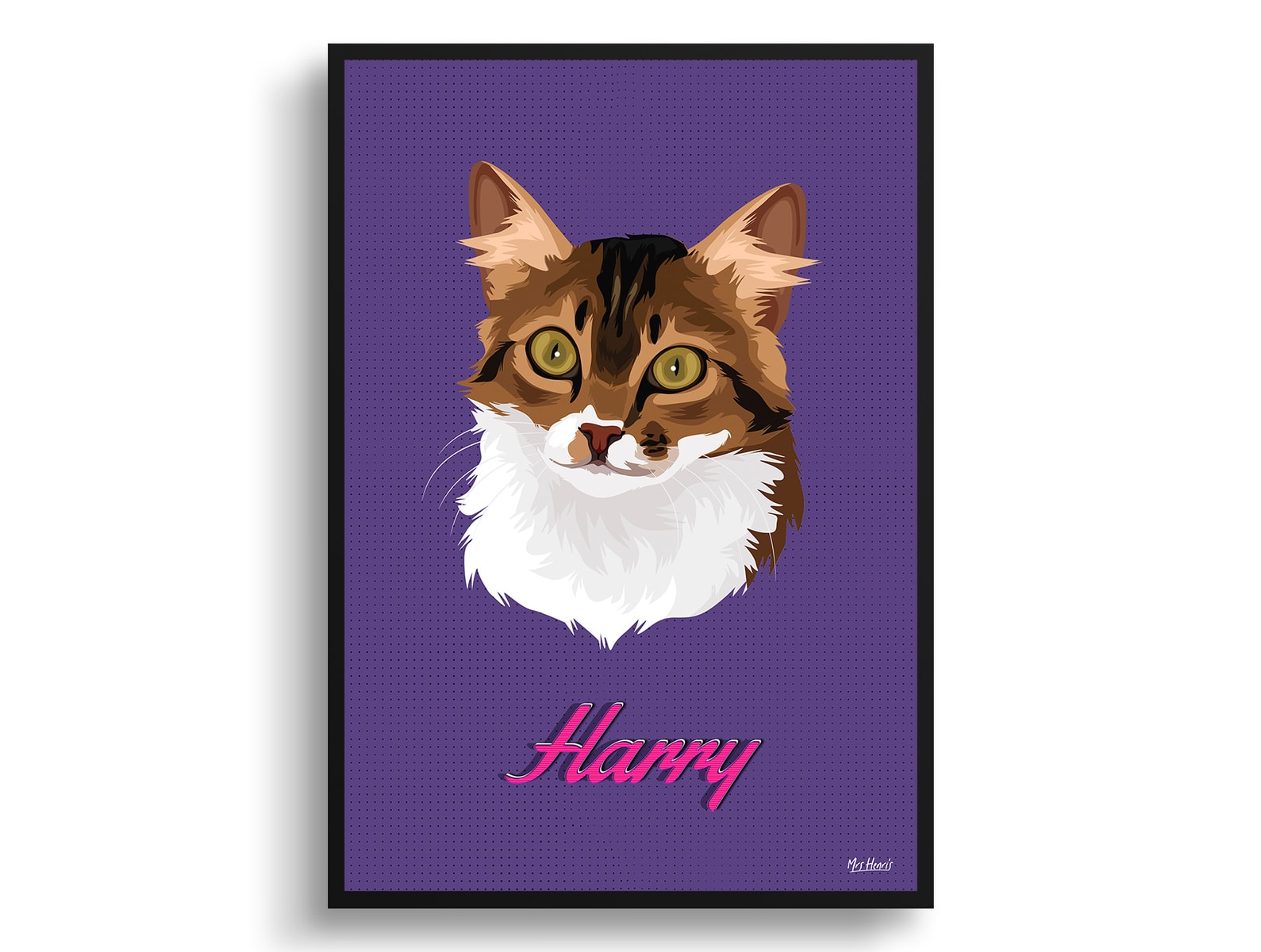 Deep Purple Custom Mid Century Retro Cat Portrait - Framed & Un-framed Pet illustration print from photo 3 Deep Purple Custom Mid Century Retro Cat Portrait - Framed & Un-framed Pet illustration print from photo