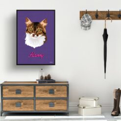 Deep Purple Custom Mid Century Retro Cat Portrait - Framed & Un-framed Pet illustration print from photo 15 retro pet portraits cat deep purple print hall