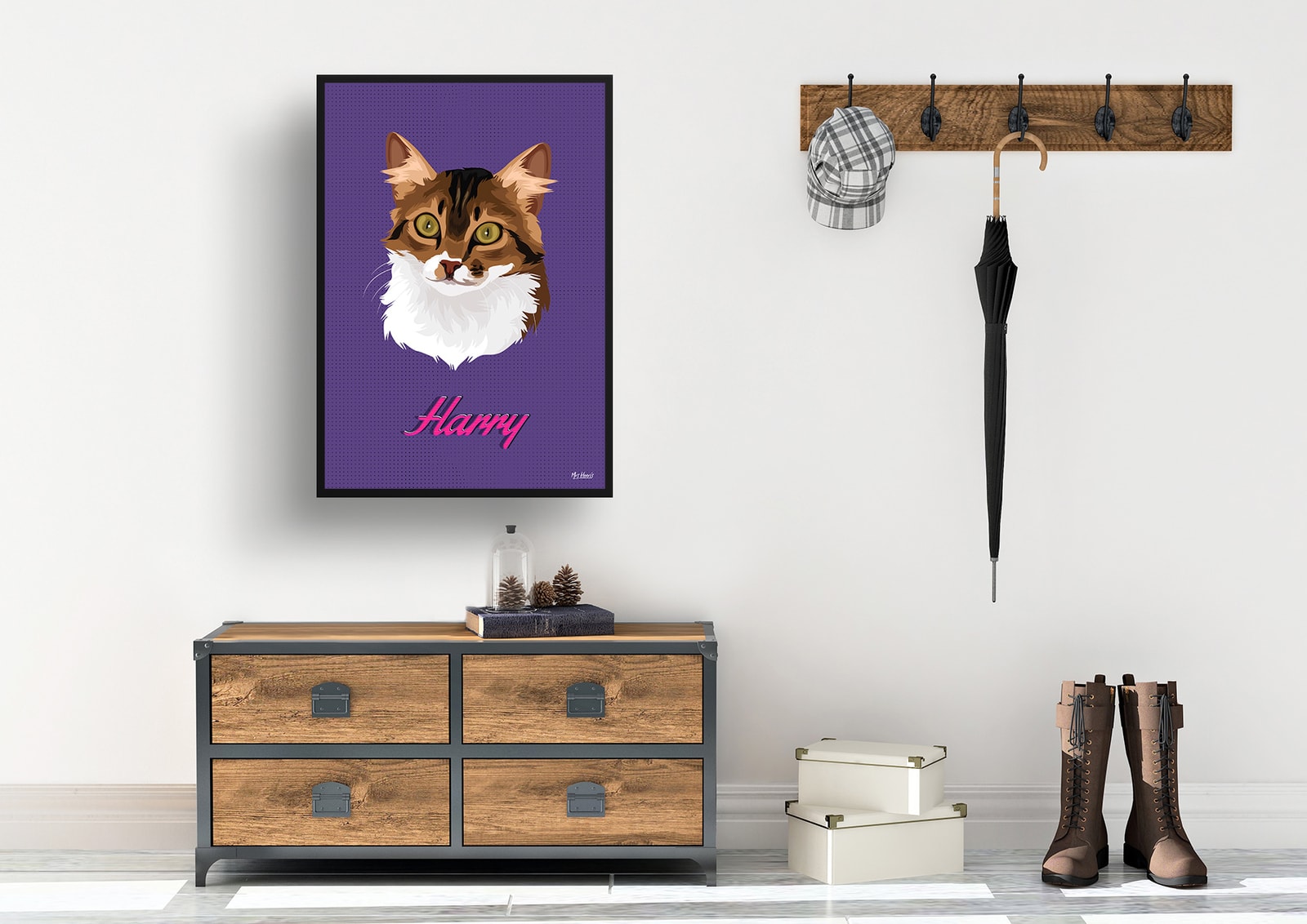 Deep Purple Custom Mid Century Retro Cat Portrait - Framed & Un-framed Pet illustration print from photo 7 Deep Purple Custom Mid Century Retro Cat Portrait - Framed & Un-framed Pet illustration print from photo - Image 5