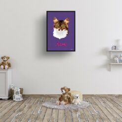 Deep Purple Custom Mid Century Retro Cat Portrait - Framed & Un-framed Pet illustration print from photo 16 retro pet portraits cat deep purple print kids room