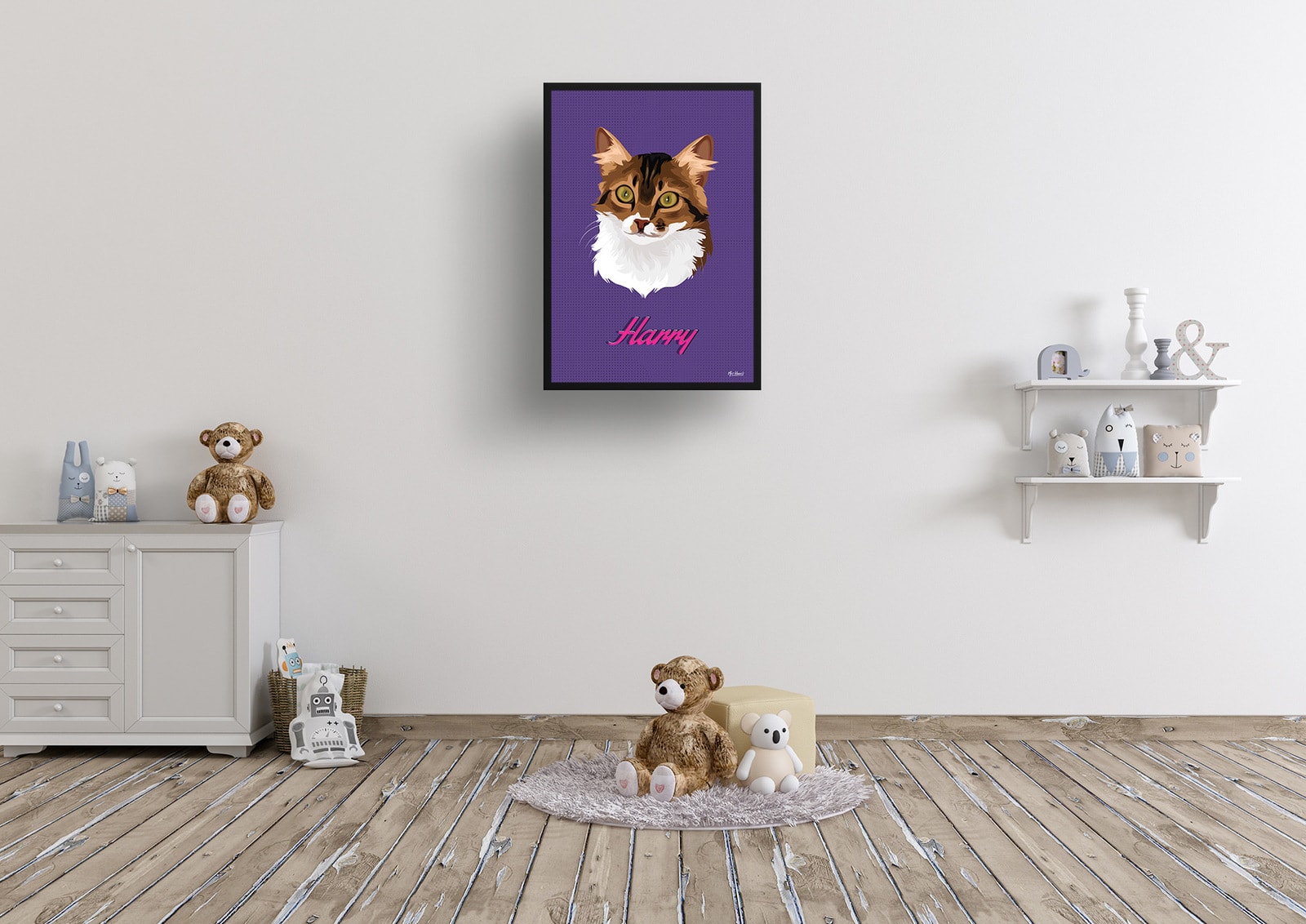Deep Purple Custom Mid Century Retro Cat Portrait - Framed & Un-framed Pet illustration print from photo 8 Deep Purple Custom Mid Century Retro Cat Portrait - Framed & Un-framed Pet illustration print from photo - Image 6