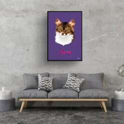 Deep Purple Custom Mid Century Retro Cat Portrait - Framed & Un-framed Pet illustration print from photo 17 retro pet portraits cat deep purple print living room