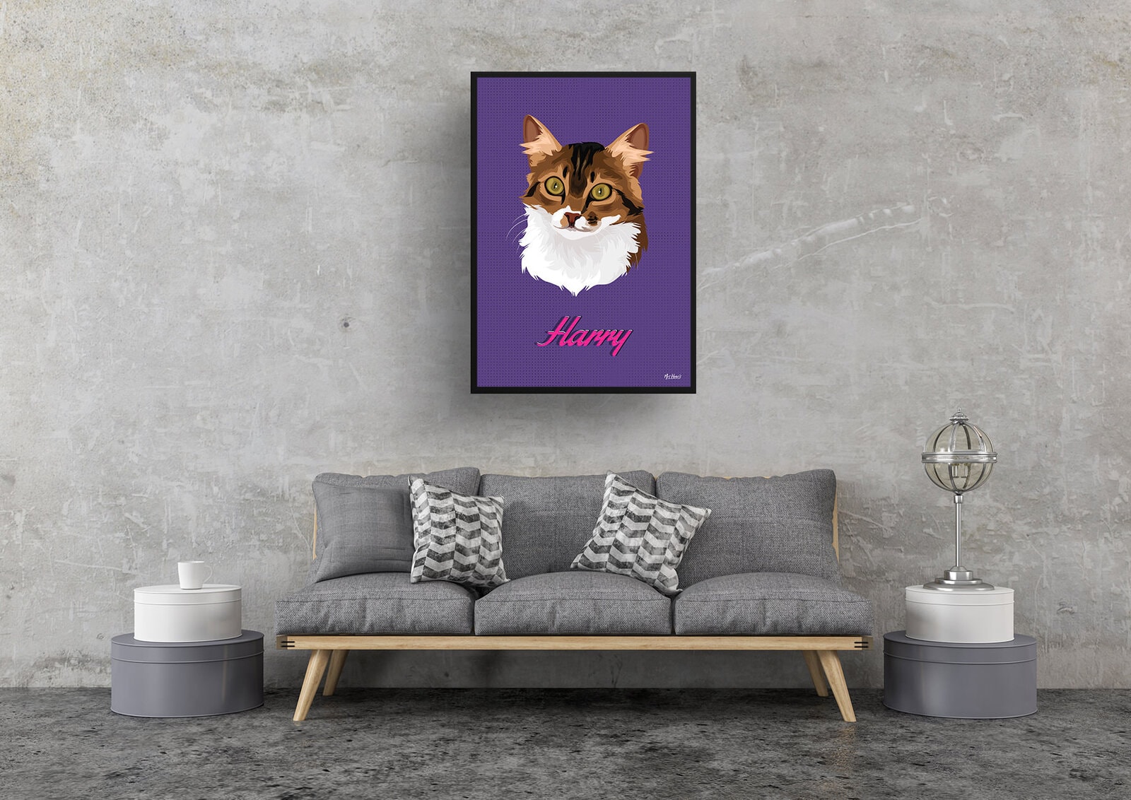 Deep Purple Custom Mid Century Retro Cat Portrait - Framed & Un-framed Pet illustration print from photo 9 Deep Purple Custom Mid Century Retro Cat Portrait - Framed & Un-framed Pet illustration print from photo - Image 7