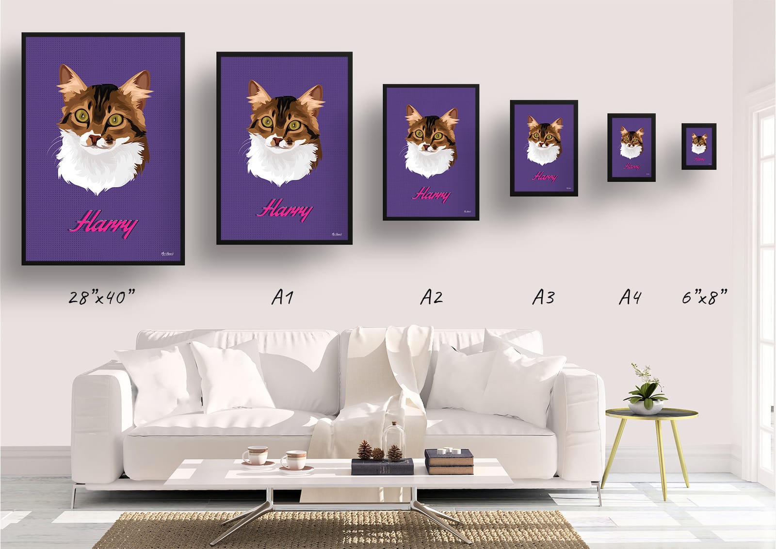 Deep Purple Custom Mid Century Retro Cat Portrait - Framed & Un-framed Pet illustration print from photo 11 Deep Purple Custom Mid Century Retro Cat Portrait - Framed & Un-framed Pet illustration print from photo - Image 9