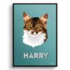 retro pet portraits cat mint art deco print front view white