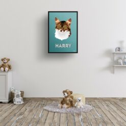 retro pet portraits cat mint art deco print kids room