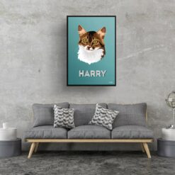 retro pet portraits cat mint art deco print living room