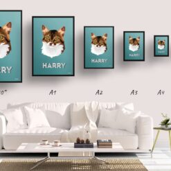 retro pet portraits cat mint art deco print size comparison