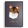 Night Script Custom Mid Century Retro Cat Portrait - Framed & Un-framed Pet illustration print from photo 2 retro pet portraits cat night script print front view white
