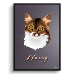 Night Script Custom Mid Century Retro Cat Portrait -  Framed & Un-framed Pet illustration print from photo