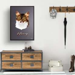retro pet portraits cat night script print hall
