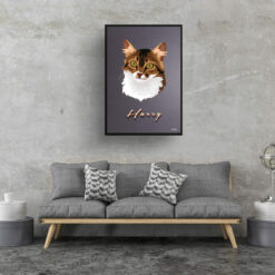 retro pet portraits cat night script print living room