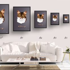 retro pet portraits cat night script print size comparison